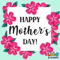 Text gif. Text, "Happy Mother's Day," is surrounded by pink falling flowers and green leaves.