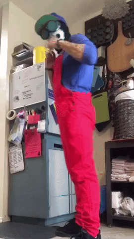 TheTinCanAndroid overalls red luigi howdy do tincan GIF