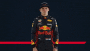 Sports gif. Formula One racer Max Verstappen wears a red bull racing suit. He stares at us with a mocking sad look on his face. He rubs his fists under his eyes like he’s calling us a baby. 