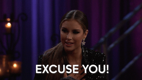 Reality TV gif. Alayah from The Bachelor: The Women Tell All looks appalled as she retorts back with, "Excuse you."
