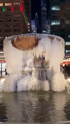 Bryant Park Fountain Freezes Over in New York City