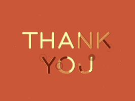 Text gif. Shiny, gold text on orange background says "thank you."