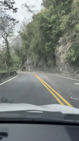 Boulders Litter Highway Near Hualien After Deadly Earthquake