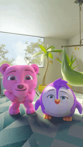 SqueakyAndRoy happy excited jumping woo GIF