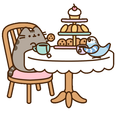 Giphy Pusheen the Cat and budgie teatime