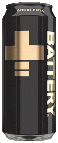 Ad gif. A tall can of Battery Energy Drink rotates in a circle.