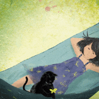 Miqan sweet black cat serene hammock GIF