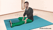 seated static stretching exercise to loosen the stiff hamstring muscles GIF by ePainAssist