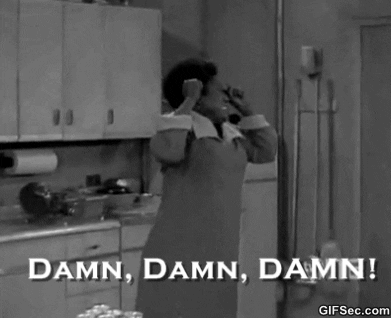 TV gif. In black and white, Esther Rolle as Florida on Good Times shakes her fists in the air in anger and yells, “Damn, Damn, Damn!”