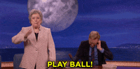 teamcoco baseball conan obrien kathy bates play ball GIF