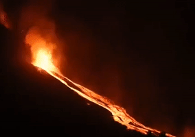 Lava Pours From La Palma Volcano at Night