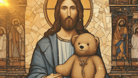 positiveaffirmations giphyupload jesus jesus with a teddy bear jesus with teddy bear GIF