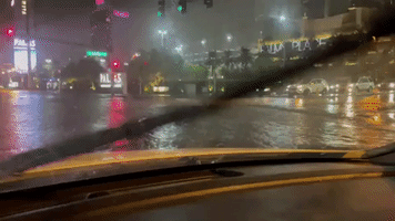 Drivers Navigate Flooded Roads in Las Vegas
