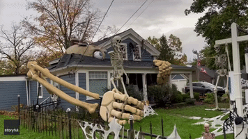 Giant Homemade Skeleton Bursts Out of House in Northeast Ohio