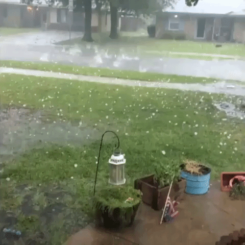Hail Slams Into Floodwaters in Mesquite