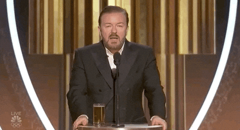 iamjestfulmeanings giphyupload i dont care golden globes ricky gervais GIF