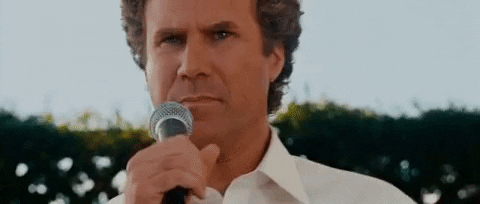 Movie gif. Will Ferrell as Brennan in Step Brothers stands anxiously behind a microphone, glances over his shoulder, and takes a deep breath.