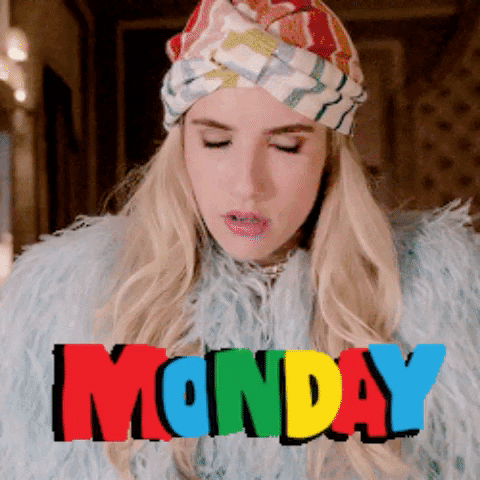 Celebrity gif. Emma Roberts blows out a breath and rolls her eyes up. Text, "Monday."