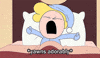 Cartoon gif. Kyle the Boy Archer from Infinite Legends, stretches and yawns a deep yawn in bed. His eyes are extremely puffy and he's incredibly exhausted but looks satisfied. Text, "*yawns adorably*."