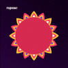 Illustrated gif. On top of a colorful red sun, one hand comes in to tie a bracelet around another's wrist, symbolic of the Hindu festival Raksha Bandhan. Text, "Best sister."