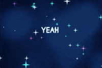 Text gif. Lights twinkle against a navy blue backdrop. Text, "Yeah."