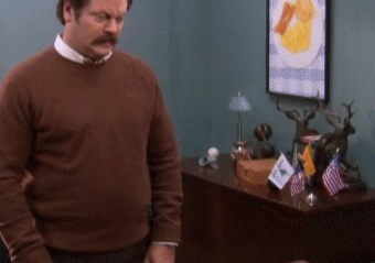 Parks and Recreation gif. Nick Offerman as Ron Swanson stares into space, blankly dumbfounded, then shakes himself back to awareness and looks at us, asking, "What the hell just happened?"