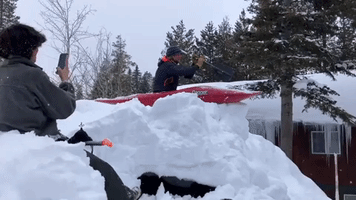 Kayaker Launches Into Snow From Rooftop in South Lake Tahoe