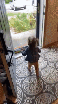 Little Girl Can't Contain Her Excitement Upon Seeing Her 'Na-Na' Pull Up