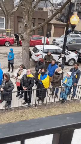 Protesters Gather Outside Church in Chicago in Support of Ukraine