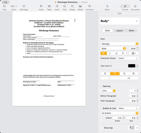 Forms - Modify Info at Top