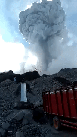Indonesian Volcano Spews Towering Column of Ash and Gas