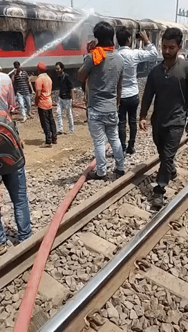 Express Train Catches Fire, Burns Near Gwalior, India