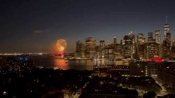 Fireworks Set Off Against Manhattan Skyline as New York Marks Vaccination Milestone