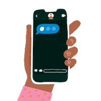 Text gif. Illustration of a hand holding an iPhone to a text thread showing an incoming message "typing awareness indicator," which completes and reveals the message, "Hey pal, have you fought for abortion access today," and then, an acknowledgment heart.