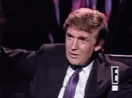 Celebrity gif. Donald Trump is being interviewed by Howard Stern. He sits relaxed with his arm over the top of the couch. He has a confused look on his face and then he lights up with surprise. His eyebrows lift up and he purses his lips.