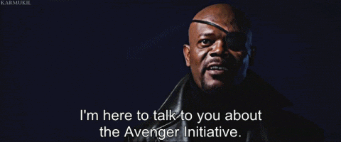 TechDogs-"Introduction"-"Nick Fury Thr Avengers GIF, Nick Fury Talking To Iron Man In The Movie "The Iron Man 1". He Says "I'm Here To Talk To You About The Avenger Initiative""