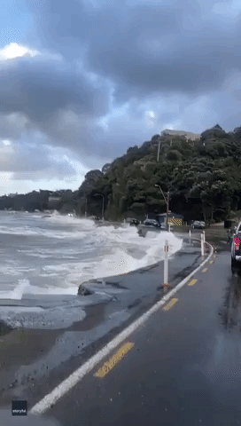 New Zealand Motorists Splashed by Wild Waves in Wellington