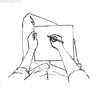 an artist drawing his own hand holding the paper which then becomes his hand holding the paper and drawing and the loop continues