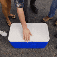 Ad gif. A man's hand opens a blue cooler full of ice and Twisted Tea drinks. More hands start grabbing the bottles--there's enough for everyone!