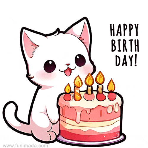 funimada giphyupload happy birthday cute cat birthday cake GIF