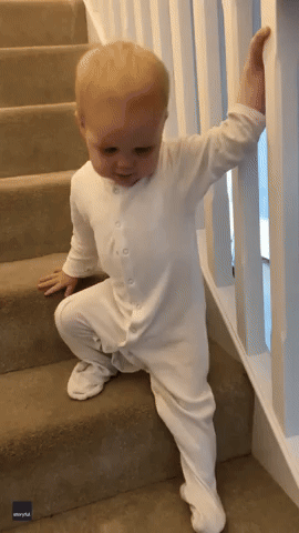 'I'm Coming, Mommy!' Enchanting Toddler Is Proud to Announce His Arrival Downstairs
