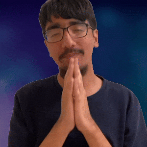 Looking up with hands together