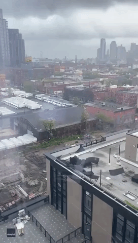 Building Materials Fly Off Brooklyn Rooftop During Storm Isaias