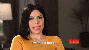 Reality TV gif. Larissa on 90 Day Fiance Happily Ever After has a very serious look on her face as she says, “I want big boobs.”