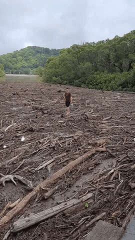 New South Wales Teenager Takes a Plunge Trying to Walk Across Flood Debris