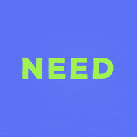 Text gif. The text, "Need. Food." bounce in the middle of the screen, first with green font then yellow font.