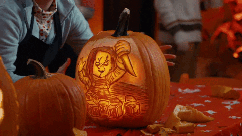 abcnetwork giphygifmaker halloween chucky pumpkincarving GIF