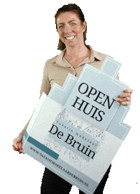 taxatiemakelaardebruin open makelaar huis te koop Sticker