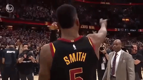 lebron james #jr smith #lebronto #playoffs 2018 #game 3 winner #celebration GIF