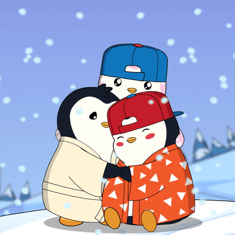 Winter Storm Hug GIF by Pudgy Penguins